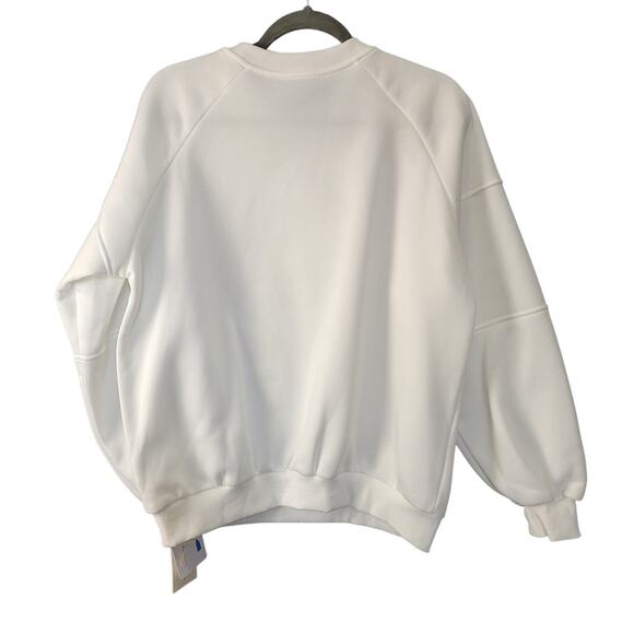 Oversize Sweatshirt NWT Casual White Raglan Sleeve Small Crew Neck - Picture 2 of 9